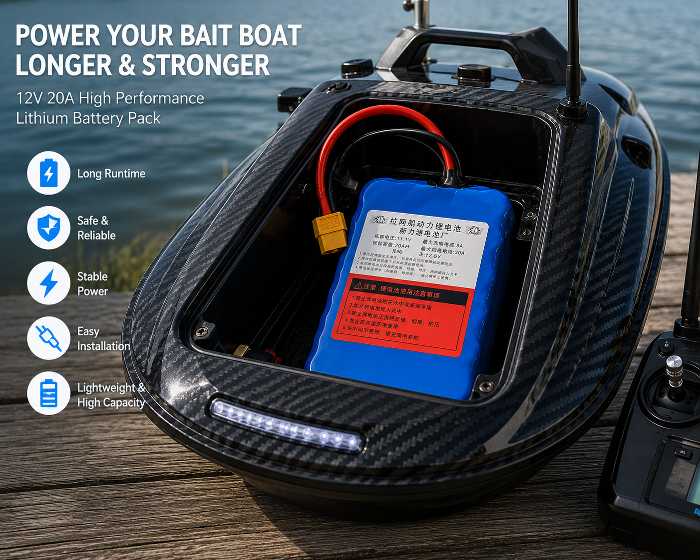 Lithium Battery for Bait Boats (12V - 20A)